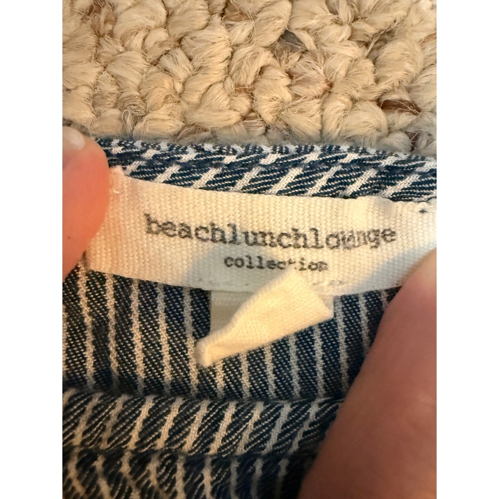 BeachLunchLounge Blue White Striped Bell Sleeve Blouse Small Boho Rayon Top - Picture 5 of 8